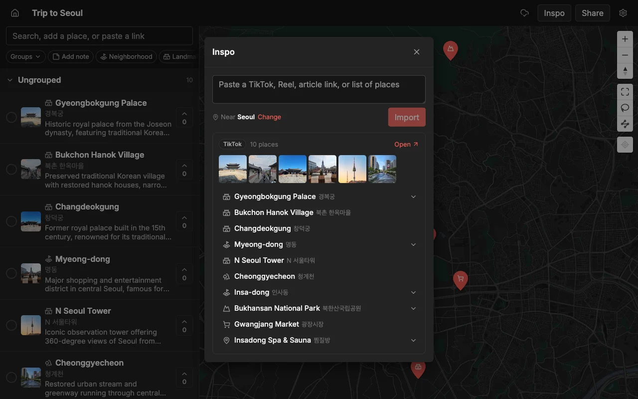 A map of places built automatically from an Instagram Reel